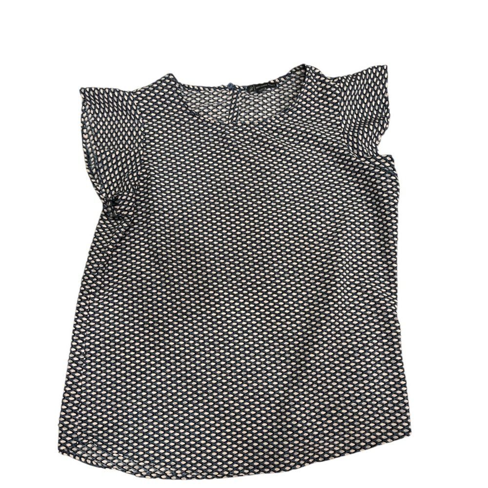 Adrianna Papell Geo Print Blouse | Size M | Flutter Sleeve | Keyhole Back